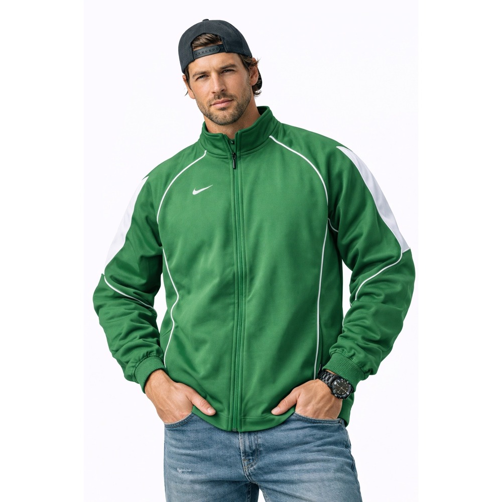 Nike Team Track Jacket Green White Full Zip Athletic Men Size M